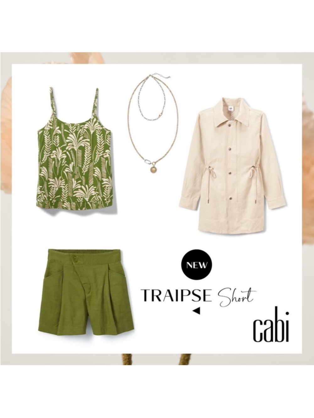 CAbi Traipse Shorts in Avocado Green Linen Blend - Picture 2 of 8